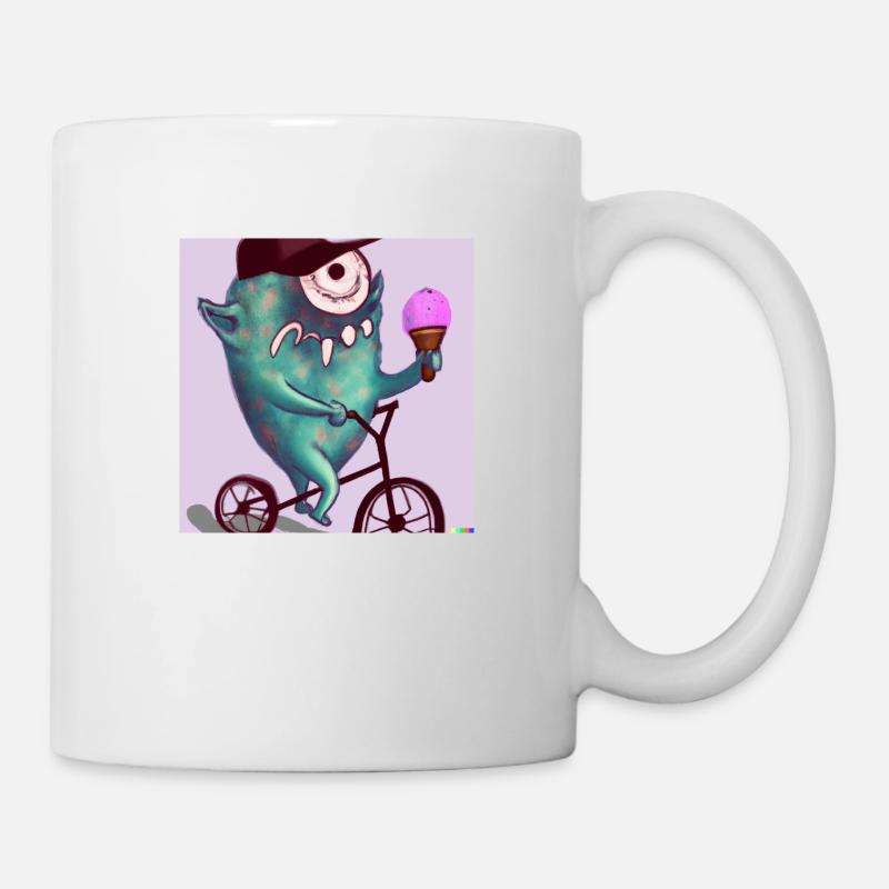 Monster s’assoit sur son vélo et déguste une glace - Mug blanc - blanc