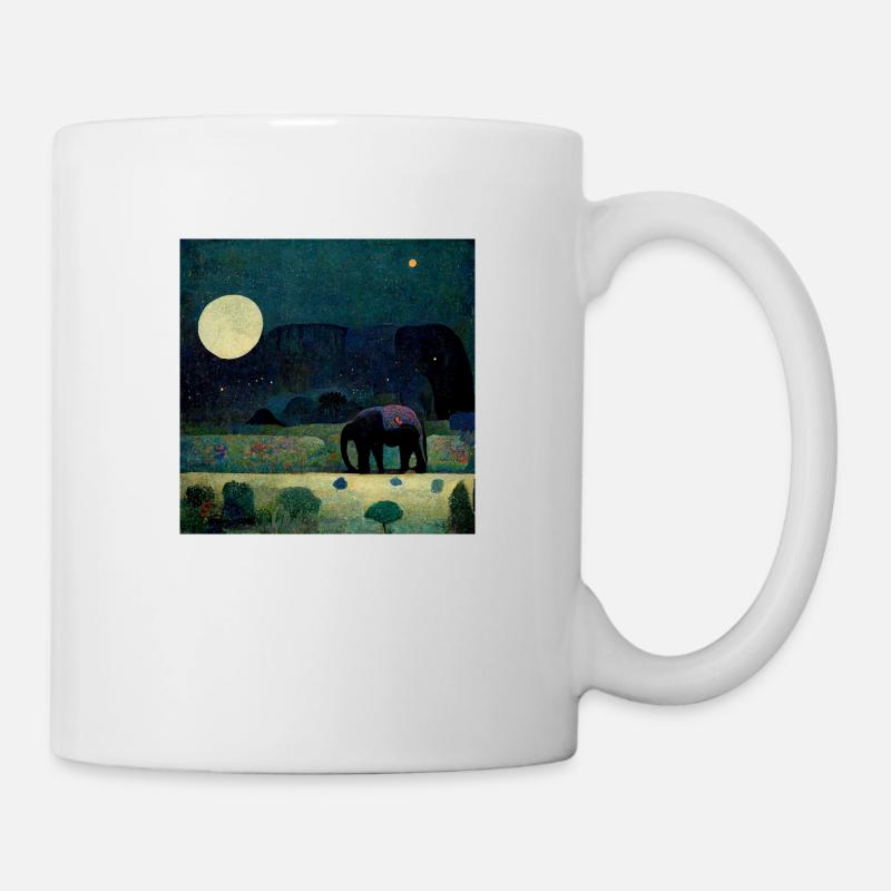Une promenade éléphant dans la pleine lune - Mug blanc - blanc
