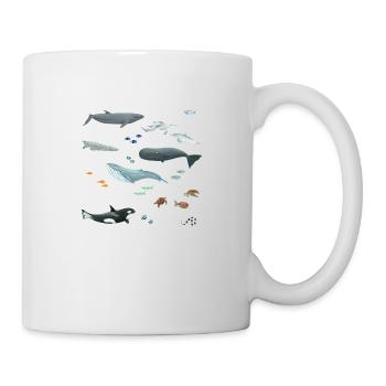 Muster mit Walen und Fischen / Unterwasserwelt - Tasse - Weiß - Rechts