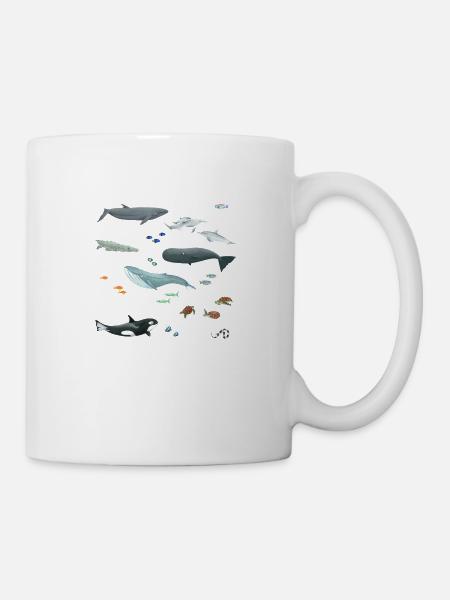 Motif avec baleines et poissons / Monde sous-marin - Mug blanc - blanc