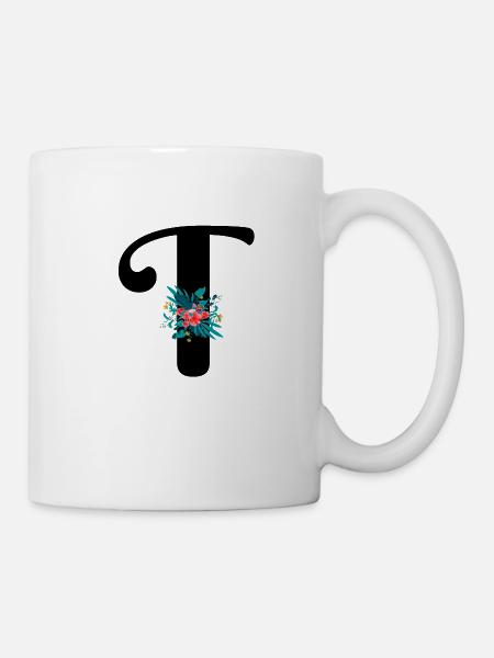 letter T flowered - Mug - white