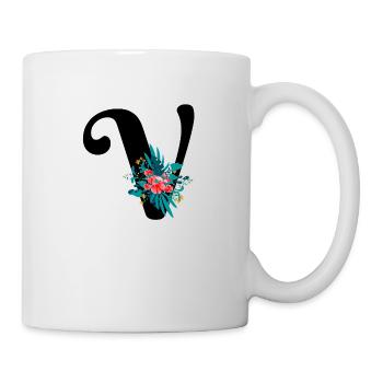 Buchstabe V geblümt - Tasse - Weiß - Rechts