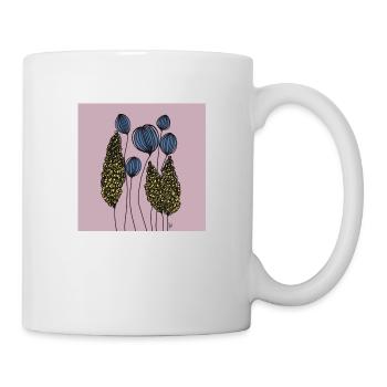 Dessin Fleurs Fine Line Abstrait Bleu Jaune Rose - Mug blanc - blanc - Droite