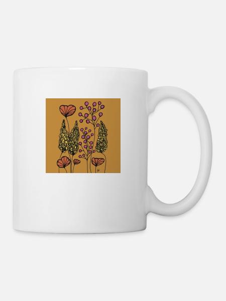 Drawing Fine Line Flowers Orange yellow Colorful - Mug - white