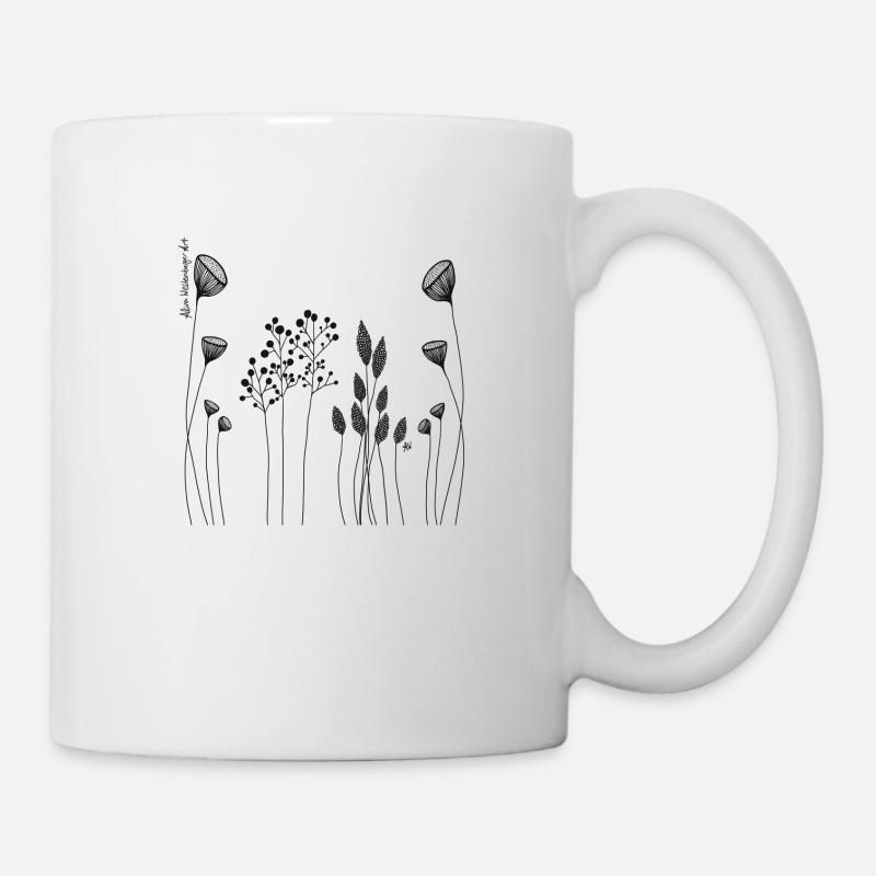 Fineline Blumen schwarz abstrakt - Tasse - Weiß