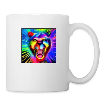 lion cool coloré montre ses dents à la fête - Mug blanc - blanc - Droite