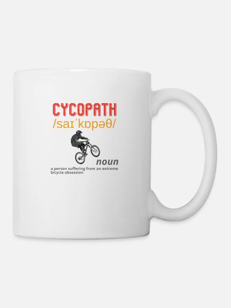 CYCOPATH Colourful Retro Font Man Riding Bicycle - Mug - white
