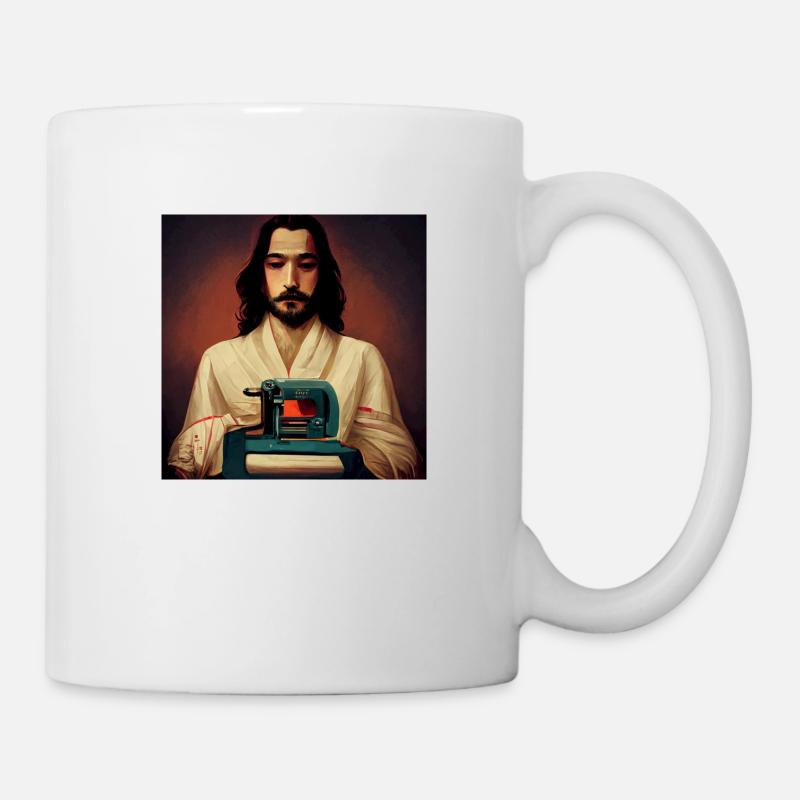 Jésus à la machine à coudre - Mug blanc - blanc