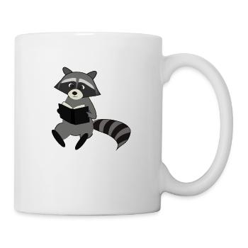 Waschbär liest Buch Geschenkidee - Tasse - Weiß - Rechts