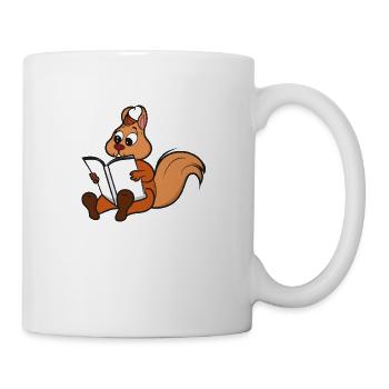 Eichhörnchen liest Buch Geschenkidee - Tasse - Weiß - Rechts