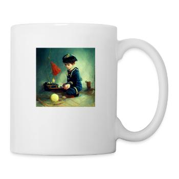 A boy in a sailors uniform playing with his toy - Tasse - Weiß - Rechts