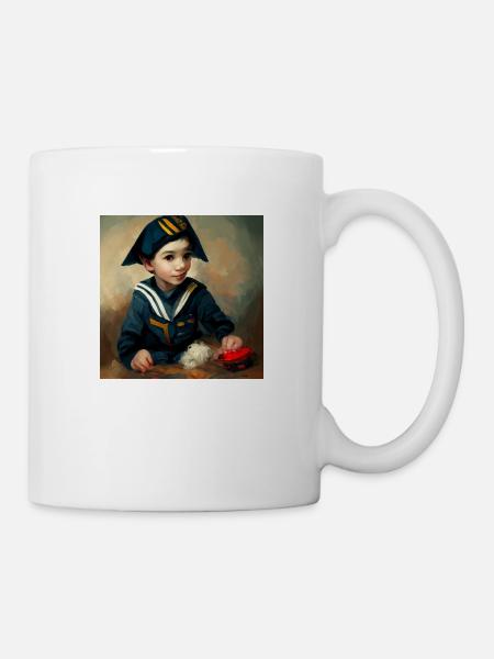 A boy in a sailors uniform playing with his toy - Tasse - Weiß