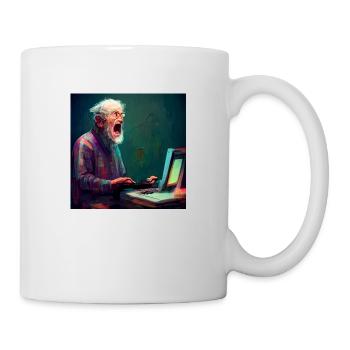 old man yelling at a computer - Mug blanc - blanc - Droite