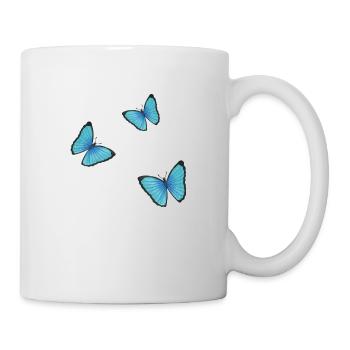blaue Schmetterlinge - Tasse - Weiß - Rechts