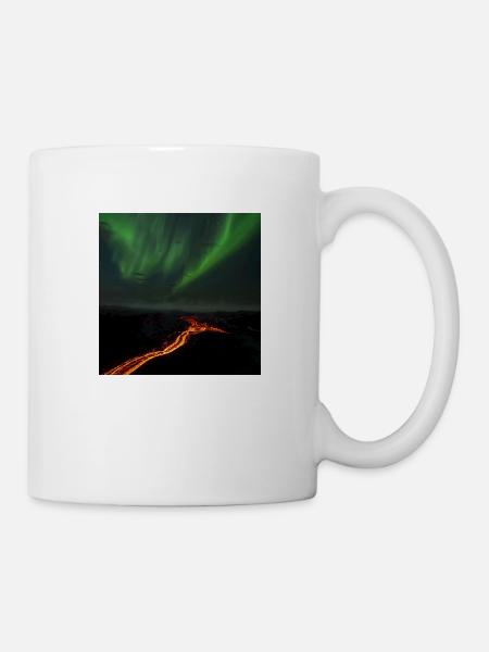 Northern Lights and Lava Flow - Fagradalsfjall Volcano - Mug - white