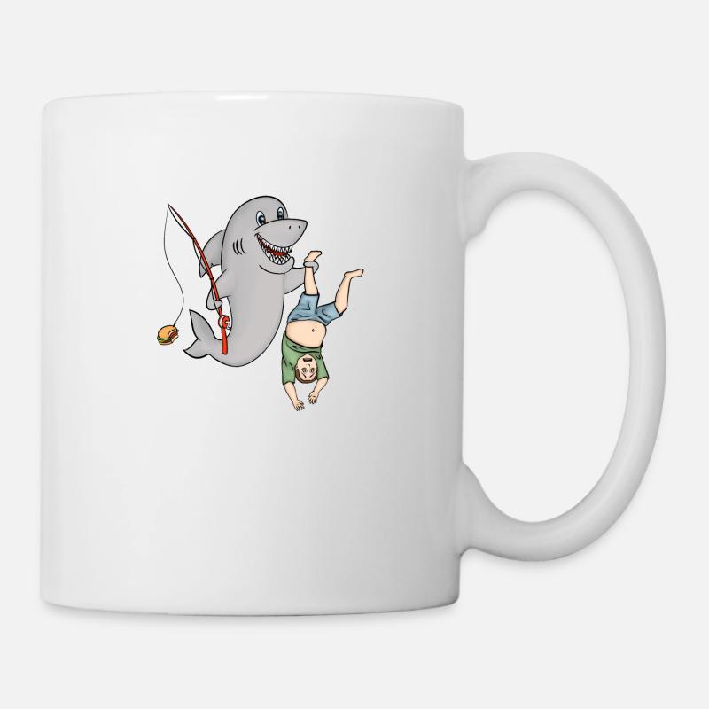 Hai mit Mensch - Tasse - Weiß