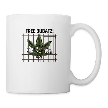 FREE BUBATZ! Cartoon Cannabisblatt hinter Gittern - Tasse - Weiß - Rechts