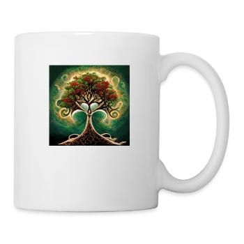 Romantischer Lebensbaum mit roten Blüten - Tasse - Weiß - Rechts