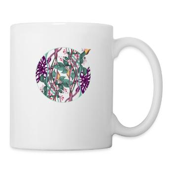 Muster Kreis mit Blättern und Punkten - Tasse - Weiß - Rechts