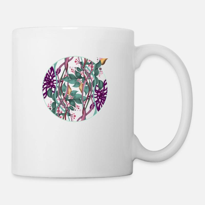 Muster Kreis mit Blättern und Punkten - Tasse - Weiß