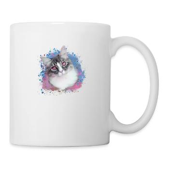 cat, colorful, watercolor, art, painting, graffiti, pink - Mug - white - Right