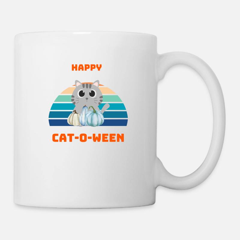 Happy cat-o-ween et trouille des citrouille bleues - Mug blanc - blanc