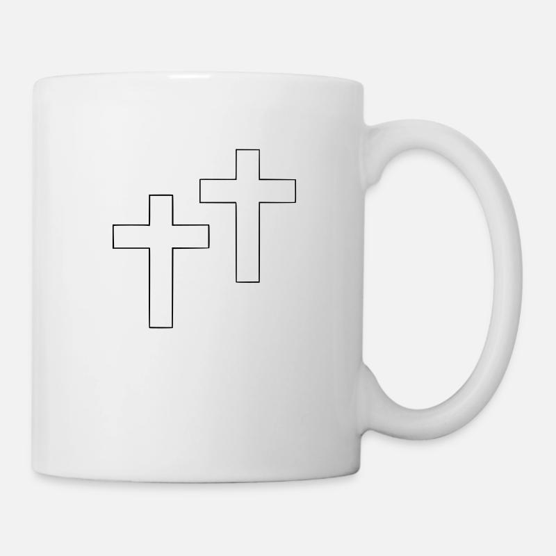 Cross Emoji Sketch Dessin Noir - Mug blanc - blanc