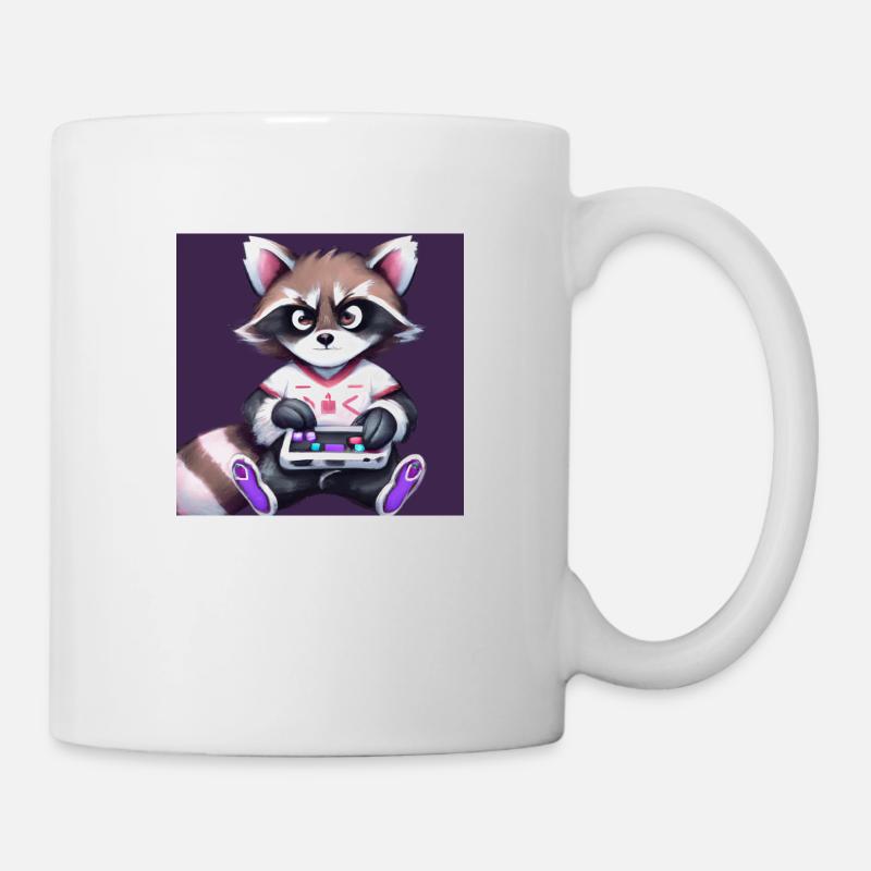 kaweii racoon playing computer games - Tasse - Weiß
