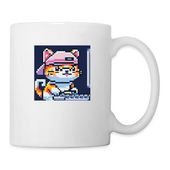 Cute cat with baseballhat playing computer games - Tasse - Weiß - Rechts