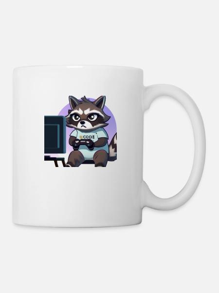 racoon playing computer games - Tasse - Weiß