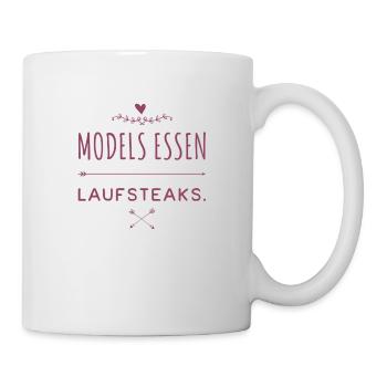 Models essen Laufsteaks --- Neues, tolles T-Shirt - Tasse - Weiß - Rechts