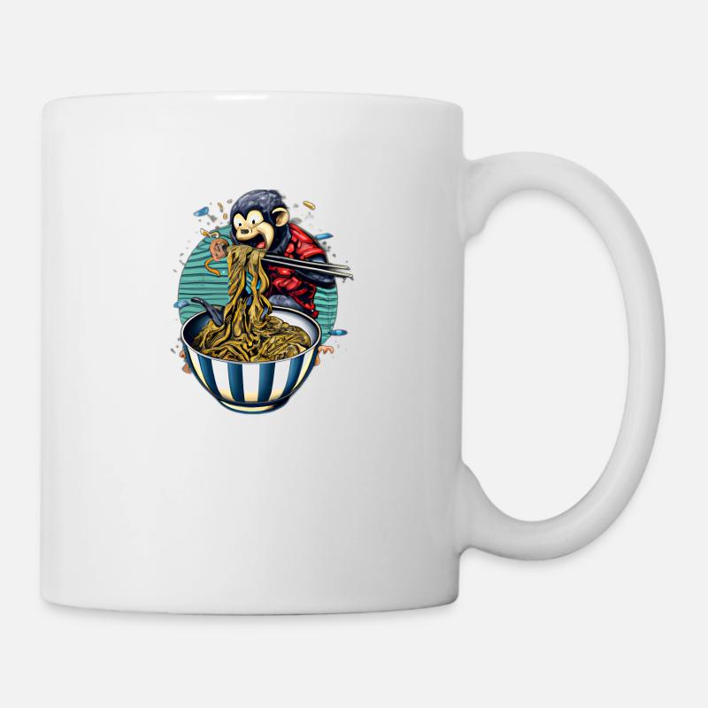 Süßer Affe genießt Ramen Nudeln Design - Tasse - Weiß