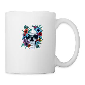 Farbenfroher Mexikanischer BlumenTotenkop - Tasse - Weiß - Rechts