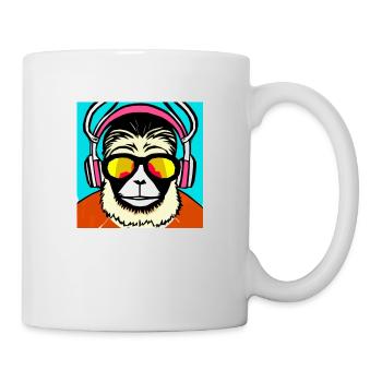 Monkey listening to music with headphones - Mug - white - Right