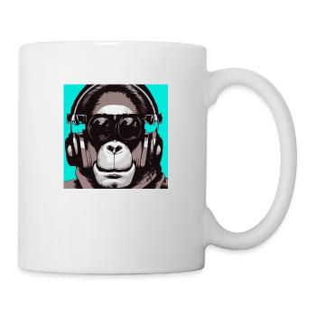 Monkey listening to music with headphones - Mug - white - Right