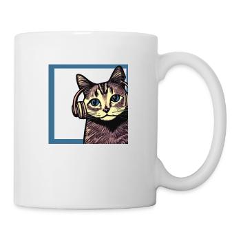Chat écoutant de la musique avec des écouteurs - Mug blanc - blanc - Droite