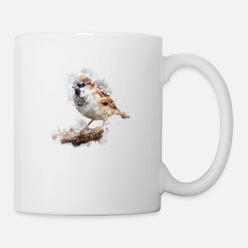 Heimische Gartenvögel Spatz - Tasse - Weiß