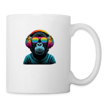 Regenbogen Affe mit Kopfhörer - Tasse - Weiß - Rechts
