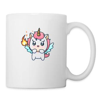 00230 verzücktes Einhorn mit Flügel und Feuer - Tasse - Weiß - Rechts