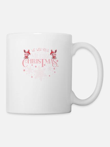We wish you a merry Christmas Cute Pink Rabbits - Mug - white