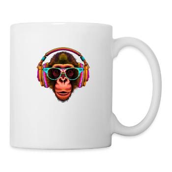 Singe accroche-regard avec écouteurs et lunettes de soleil - Mug blanc - blanc - Droite