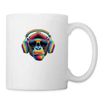 Singe de fierté avec écouteurs et lunettes de soleil - Mug blanc - blanc - Droite