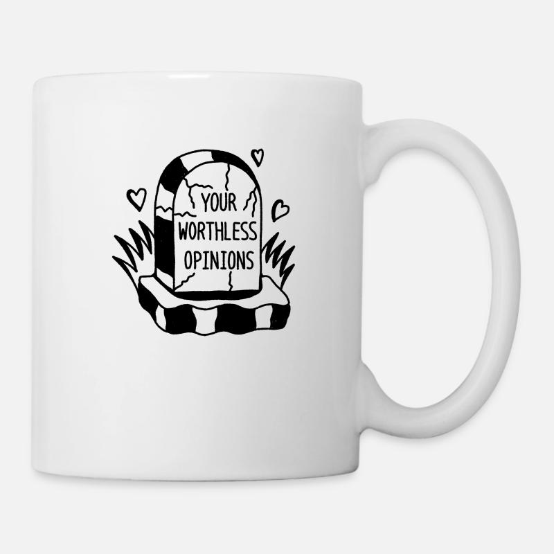 Conception graphique pierre tombale votre avis sans valeur - Mug blanc - blanc