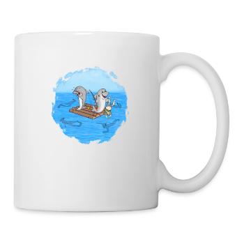 Haie auf Floß - Tasse - Weiß - Rechts