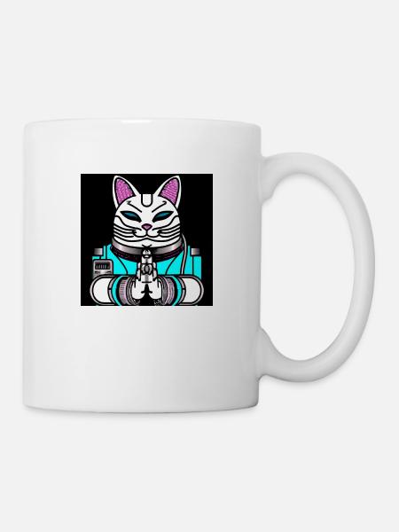 Cyborg Maneki Neko Cat - Tasse - Weiß