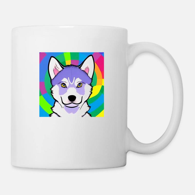 Niedliches Regenbogen Husky Comic Design - Tasse - Weiß