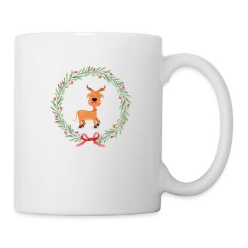 Lustiges Rentier im Weihnachtskranz - Tasse - Weiß - Rechts
