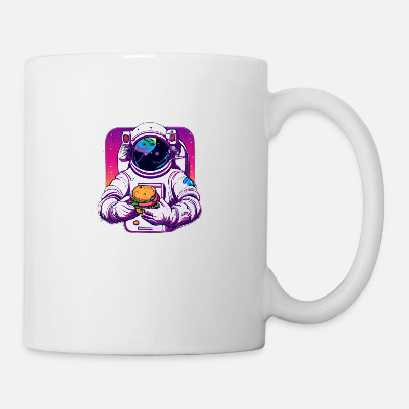 Funky Astronaut im Weltraum mit Hamburger - Tasse - Weiß