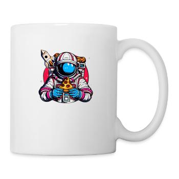 Funky astronaut in space with pizza - Mug - white - Right