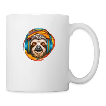 Cooles Faultier mit Kopfhörern hört Musik - Tasse - Weiß - Rechts